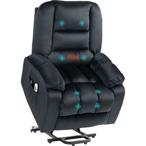 Poltrona reclinabile elettrica con funzione di sollevamento e 8 punti di massaggio vibrante, 85 x 94 x 107 cm, nera.