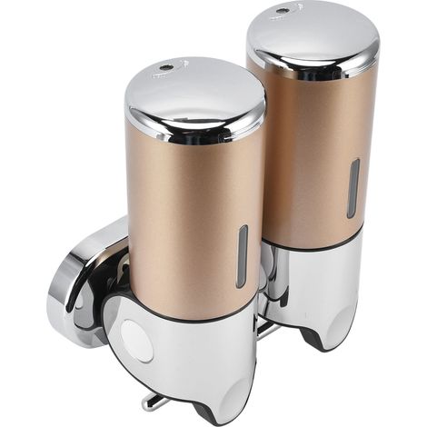 Wandmontierter Seifen- und Duschspender mit Doppelpumpe, 2 separaten Fächern, wiederverwendbar und platzsparend, Shampoo- und Conditioner-Spender, 9506G Gold, 1000 ml (1/5)
