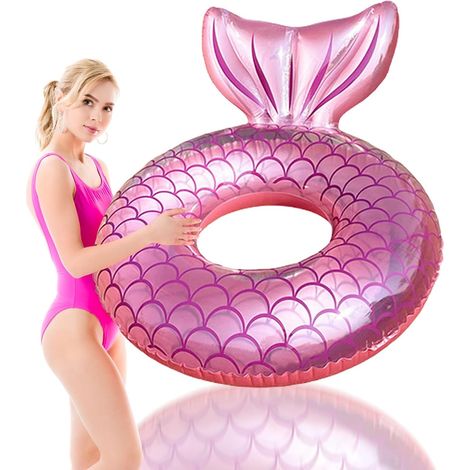 Bouée Piscine Gonflable,90cm Bouée de Natation Sirène,Anneau de Natation Gonflable Adulte Rose Queue Poisson,PVC Bouée Piscine pour Les Fêtes D'été sur La Plage et La Piscine