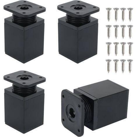4 PCS Adjustable Furniture Legs 60mm Square Furniture Legs Metal Furniture Legs with Screws Cabinet Frame Adjustable Bed Feet (Black) (1/5)