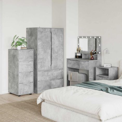 Armoire de rangement à 4 tiroirs en bois d’ingénierie gris béton 40 x 48 x 105 cm - PANGIVO (1/5)