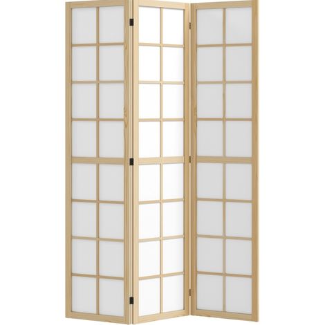 CHICFURN Biombo plegable 120 x 170 cm de pino natural y tela, 3 paneles sin montaje (1/5)