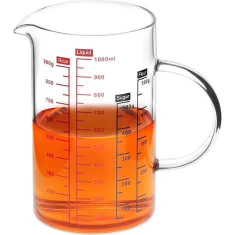 Verre Mesureur Cuisine 1L, Verre Doseur à Échelle Multipl en Verre Borosilicate, Passe au Micro-ondes (1/5)