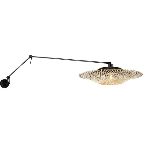 Wandleuchte schwarz mit Rattanschirm 50 cm verstellbar - Blitz