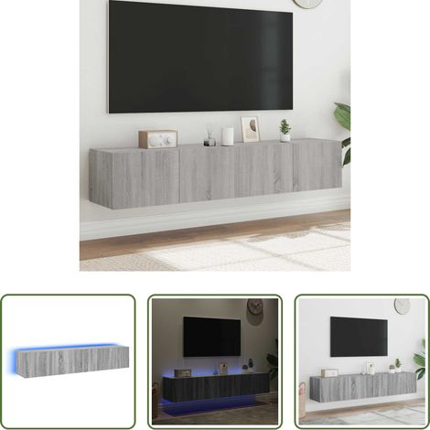LED-Leuchten - TV-Wandschränke mit LED-Leuchten 2 Stk. Grau Sonoma 80x35x31 cm (1/5)