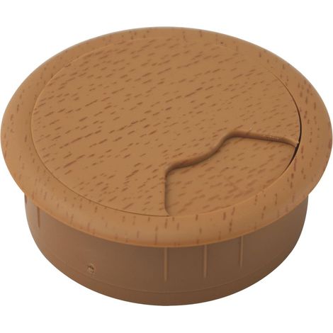 Passe-câbles Rond - Lot de 3 - Aspect Hêtre - Gestion Organisée des Fils - Pour Bureau et Plan de Travail - Diamètre 60 mm (1/2)