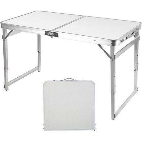 Klappbarer Picknicktisch, 120 x 60 x 73 cm, höhenverstellbar, mit Verriegelung und Tragegriff, tragbar für drinnen und draußen, weiß (1/5)