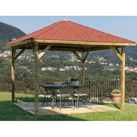 Gazebo in legno di pino 315x315cm con tetto in tegole Stromboli Losa Legnami