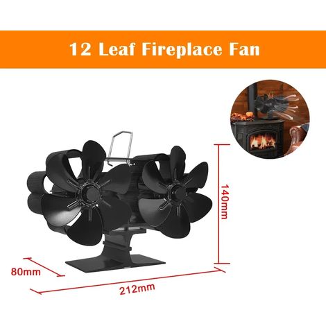 Ventilateur de cheminée à 12 pales, silencieux, alimenté par la chaleur, pour poêle à bois d'intérieur, avec thermomètre intégré et réchauds de cuisson portables. (1/5)
