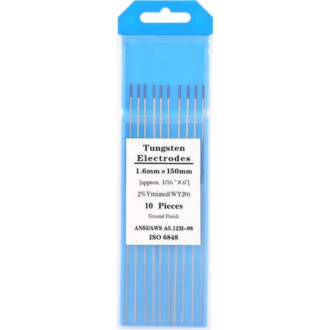 Électrodes tungstène WY20 2.0%, bout bleu, 1.6mm x 150mm pour soudage TIG, lot de 10 (1/5)