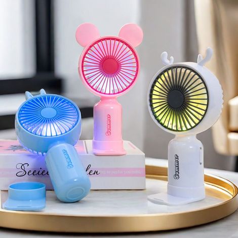 Mini ventilatore portatile a forma di orecchie di cervo - Bianco, ricaricabile tramite USB, 2 velocità-lsw (1/2)