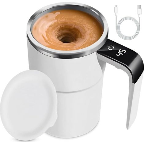 Tazza frullatore automatica, acciaio inox, per caffè, tè, cioccolata calda, latte, cacao, proteine in polvere (modello 2 bianco) (1/5)