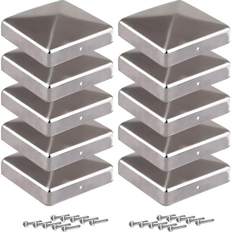 10 Pièces Chapeaux poteau acier galvanisé 9x9 cm, forme pyramidale métal – résistant intempéries (1/5)