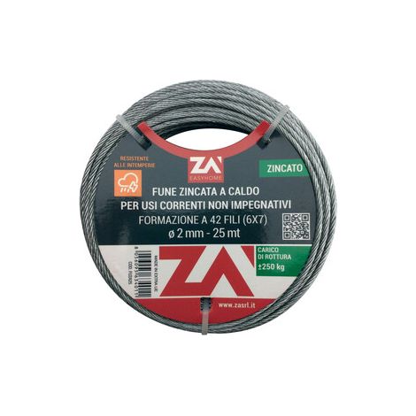 FUNE ACCIAIO COMMERCIALE 42F D  2 MM CF 25 M