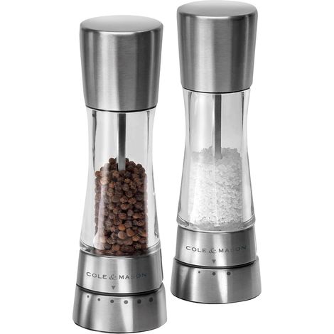 Cole & Mason H59408G Derwent Macina Sale e Pepe, Macina Sale e Pepe, Ceramica Regolabile Macinino, Macinaspezie, Acciaio inossidabile, Acrilico, 190mm, Pacco Regalo, Include 2 x Mulini (1/4)