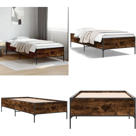 Bettgestell Räuchereiche 100x200 cm Holzwerkstoff und Metall - Holzbettfassungen - Doppelbett Gestell - Bettrahmen - Massivholzbette - Bettgestell Braun - Home & Living (1/5)