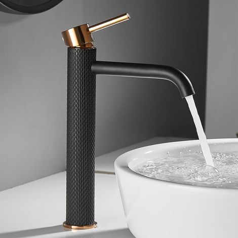 Waschbecken Wasserhahn Mischbatterie Einhand Waschbecken Wasserhahn Kalt- und Warmwasser erhältlich, Schwarz und Gold (1/5)