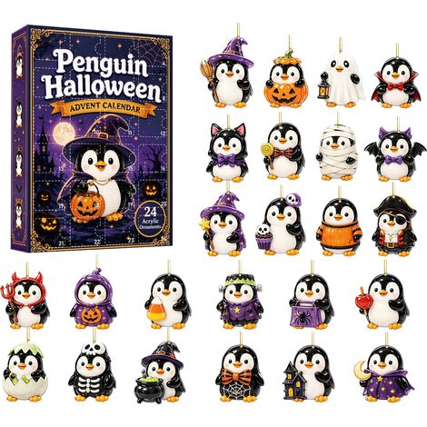Halloween-Countdown-Kalender (Überraschungsbox) – Acryl-Anhänger aus der Pinguin-Serie – Geschenkset (1/5)