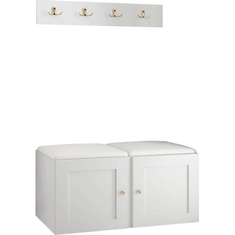 Meuble d'entrée Hartford 376, Blanc, 0x0x0cm, MDF, Stratifié, Faux cuir, Murale, À poser