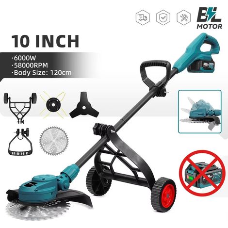 Tondeuse à gazon électrique sans fil 6000W 10 pouces – moteur brushless 58 000 tr/min – coupe-bordures pliable compatible Makita 18V – outil de jardin haute performance – sans batterie incluse