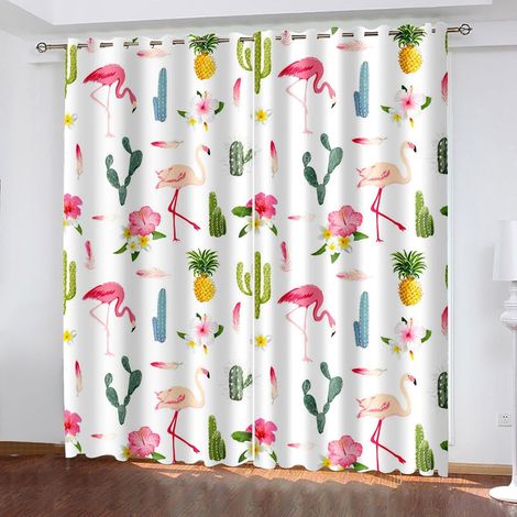 Rideaux Occultants Exquis Cactus Plante Fleur Flamant 79X85 Pouces Chambre Rideaux à Oeillets Super Doux Isolation Thermique Rideaux Assombrissants pour Salon Chambre d'enfant Décoration de la Maison, (1/5)