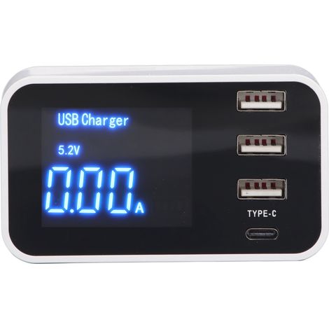 3-Port-USB-Typ-C-Ladegerät mit digitaler LED-Anzeige, 2,4 A, 100-240 V Netzspannung, europäischer Stecker. (1/5)