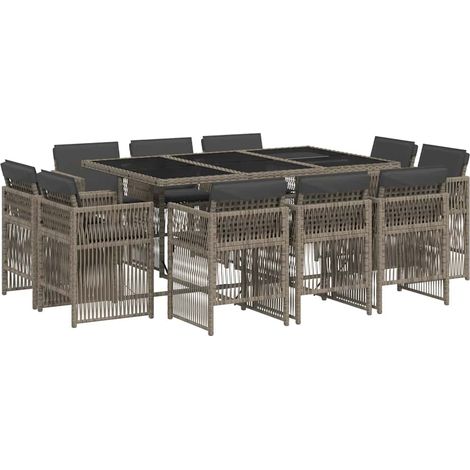 11 Piece Garden Dining Set with Cushions Grey Poly Rattan vidaXL (1/4)