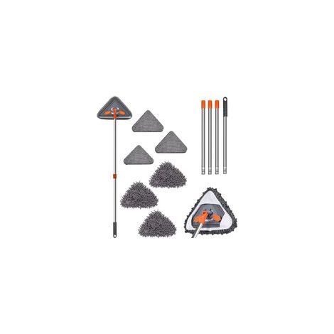 Balai de Nettoyage réglable Rotatif, Vadrouille de Nettoyage Rotative à 360°avec Raclette, Balai Plafond Triangulaire avec Poignée pour Plafond Fenêtre Mural avec 6 Chiffons (1/2)