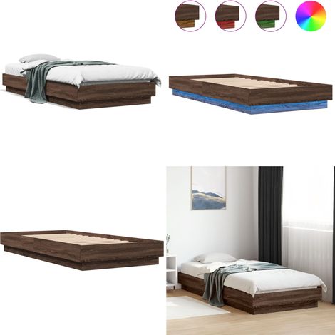 Bettgestell mit LED Braun Eiche-Optik 100x200 cm - Holzbettfundament - Bettrahmen - LED-Bettgestell - Doppelbett - Schlafzimmereinrichtung - Home & Living (1/5)