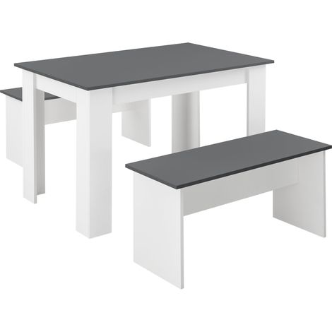 Conjunto de mesa y 2 bancos de comedor para 4 personas 110 cm blanco gris 030005811