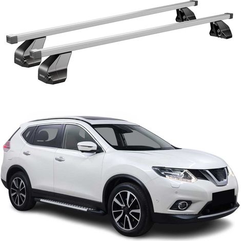 OMAC Dachträger Querträger Stahl für Nissan X-Trail III T32 2013-2017 Pre-FL – Abschließbar – City-Crash-getestet – DIN 75302:2019 – ISO/PAS 11154:2006 – Max. 75 kg Silber (1/5)