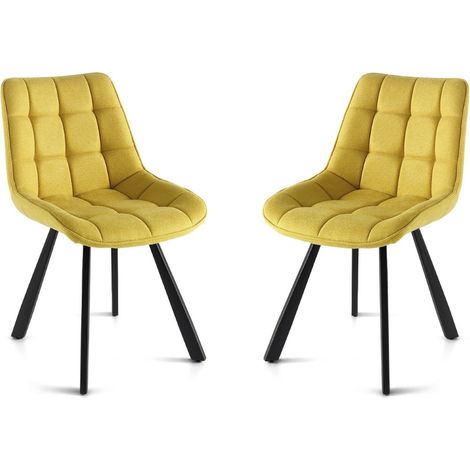 Sedia da cucina in tessuto Giallo gambe metallo FRIEDIC set 2 pz (1/3)