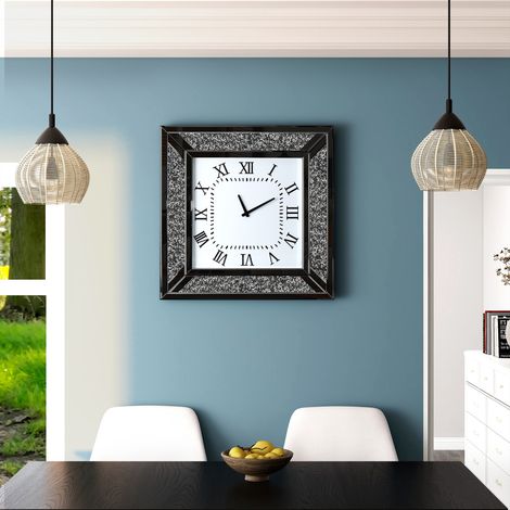 23.6in Modern Glam Square Wall Clock with Sparkle Crystal & Mirror Frame - Decorative Roman Numeral Clock for Living Room, Bedroom, Home Accent (1/5)