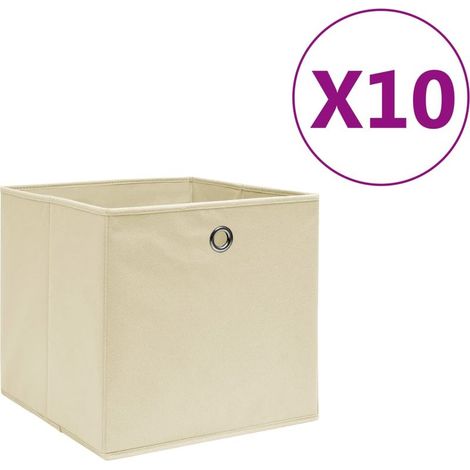 Boîtes de rangement, lot de 10, en tissu non tissé, 28 x 28 x 28 cm, couleur crème (1/5)
