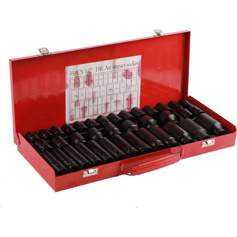 Eosnow Set di manicotti per punte esagonali da 35 pezzi, impatto profondo metrico per cricchetto da 1/2 pollice, strumento di lavoro con punta a 6 punti