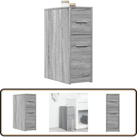 vidaXL Badschrank Schmal mit Rollen Grau Sonoma Holzwerkstoff