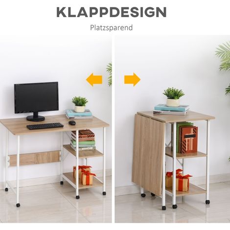 Mobiler Klappschreibtisch auf Rollen, MDF, 107 x 55 x 76 cm, natur, OKMYHOME (1/5)