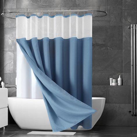 180 x 180 cm Blue Shower Curtain, 2-Layer Waterproof Printed Polyester Shower Curtain (1/4)