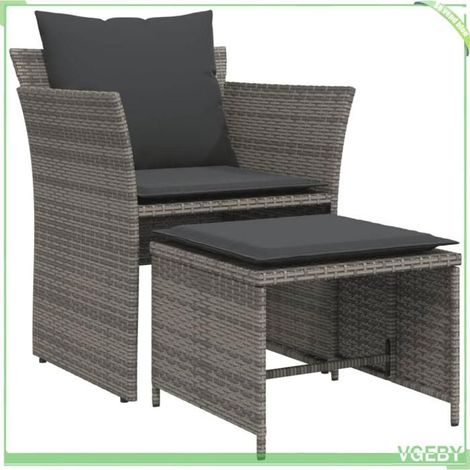 Chaise de jardin - FAFEICY - 368618 - Résine tressée gris - Repose-pied - Coussins rembourrés (1/5)