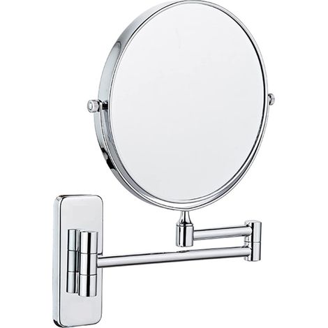 Miroir de Maquillage Mural avec Grossissement 10 Miroirs de Maquillage pour Salle de Bain Extension Pivotante à 360° Fixation Murale Miroir Grossissant Mural Chrome, Diamètre 20 cm