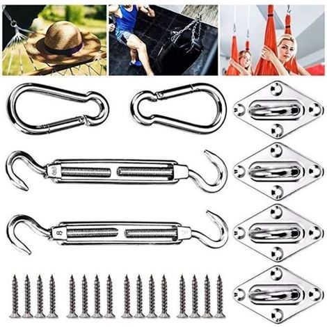 Kit de fixation pour voile d'ombrage - Acier inoxydable 304 - Fixation murale - Tendeur réglable (1/4)