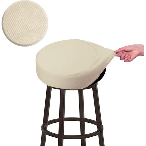 Housse de tabouret de bar en tissu jacquard résistant aux plis, extensible, lavable et anti-poussière, ronde, diamètre : 30,5 à 35,6 cm, taille S, beige (1/5)