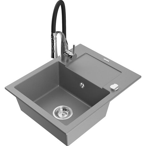 Mexen Enzo fregadero de granito de 1 seno con escurridor y grifo de cocina Aster, gris - 6506-71-73450-07 (1/5)
