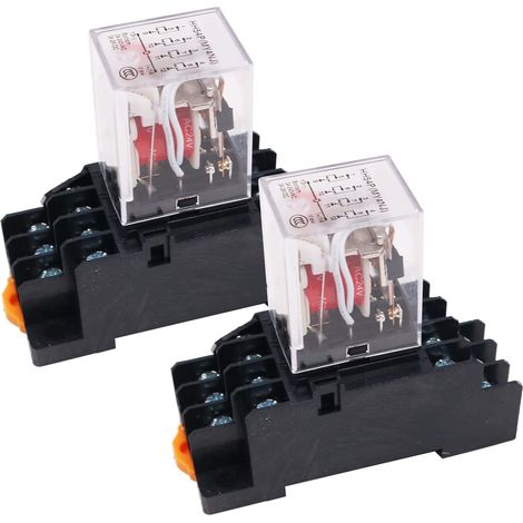 Lot de 2 mini relais électromagnétiques AC 24 V 8 broches DPDT relais 2NO + 2NC avec base de prise et indicateur LED (1/5)