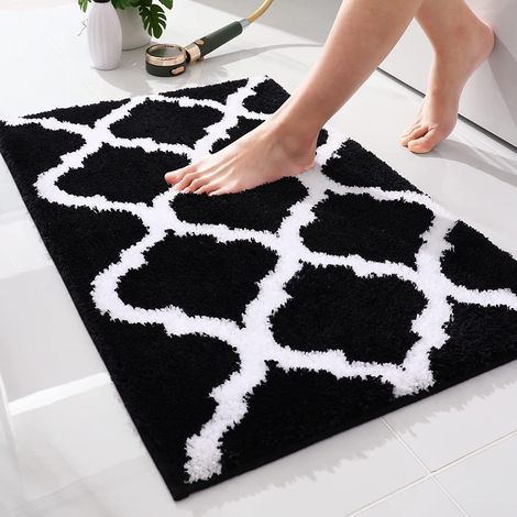 Tapis de Bain Antiderapant,Tapis Salle de Bain Absorbant en Microfibre Douce, Lavable en Machine - 40 x 60 cm, Noir (1/5)