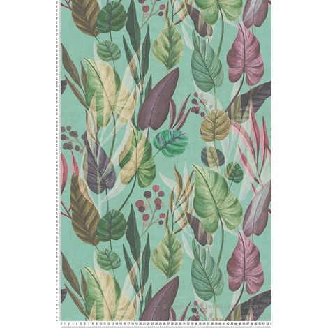 Papier peint intissé Palmiers & Feuilles Bleu, Mauve, Turquoise - 10,05 x 0,53 m (1/5)