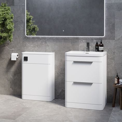 Oslo Gloss White 1150mm Vanity Unit Toilet Suite with Fina Basin - 1150mm - Gunmetal Grey 300mm Finger PullWithout Jubilee Toilet Pan