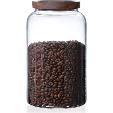 Bocal en verre de 2500 ml avec couvercle, bocaux hermétiques, bocaux de rangement, contenant de rangement en bambou pour spaghettis, céréales, pâtes, thé, café, épices (1/5)
