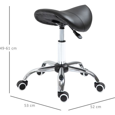 Tabouret de travail réglable en hauteur, en forme de selle, avec roulettes (pour salons de coiffure et studios de tatouage), 52 x 53 x 49-61 cm, noir (1/5)