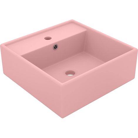 146944 vidaXL Luxury Basin Overflow Square Matt Pink 41x41 cm Ceramic (1/5)